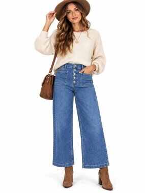 Action West Jeans Womens 15/16 High Rise Wide Leg Button Fly Western Vintage